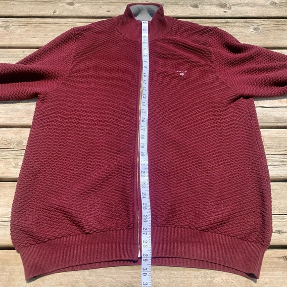 GANT Men’s Textured Full-Zip Sweater Jacket XL Burgundy - Picture 6 of 7
